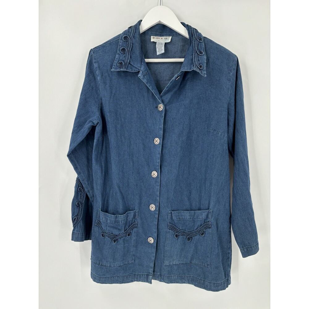 Brownstone Studio Vintage Button Up Womens Large Blue Denim Shirt Pockets Casual